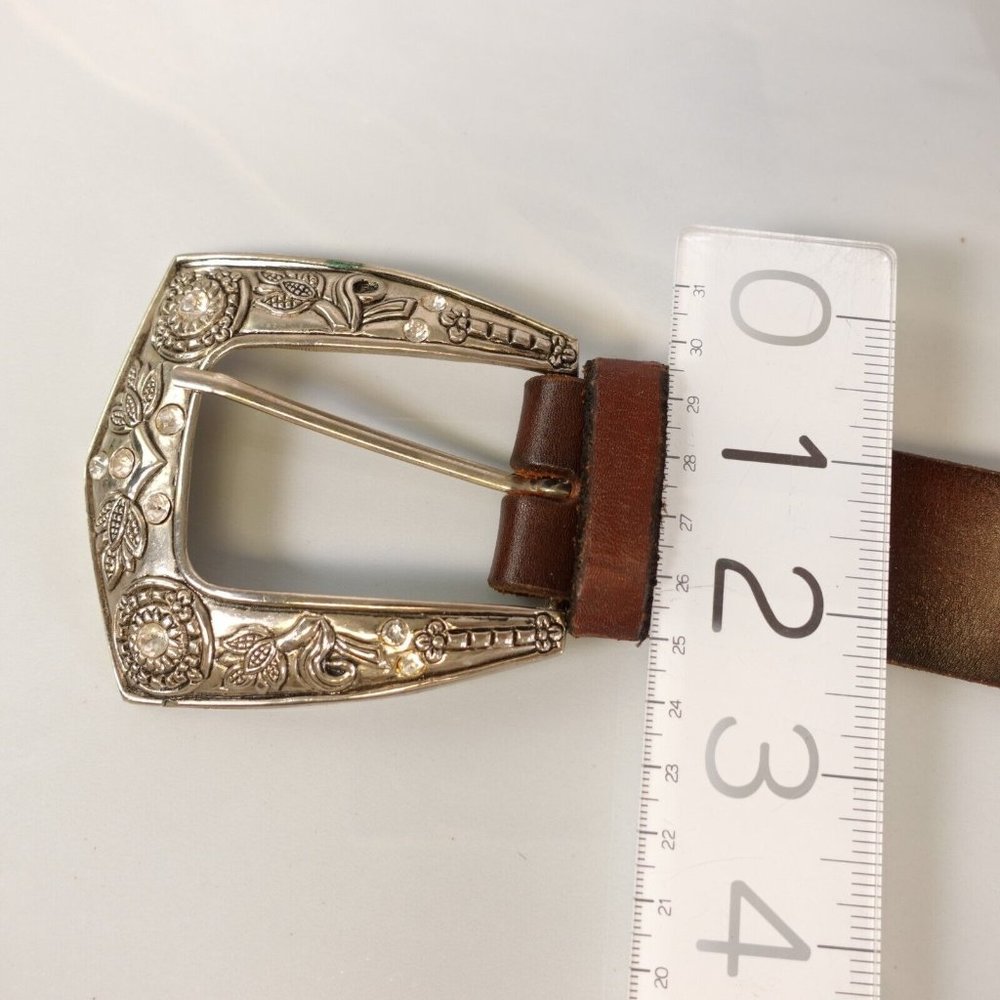 Womens Full Grain Leather Brown Western Cowgirl Rodeo Belt 32 Brass Boho Studded - Picture 5 of 7